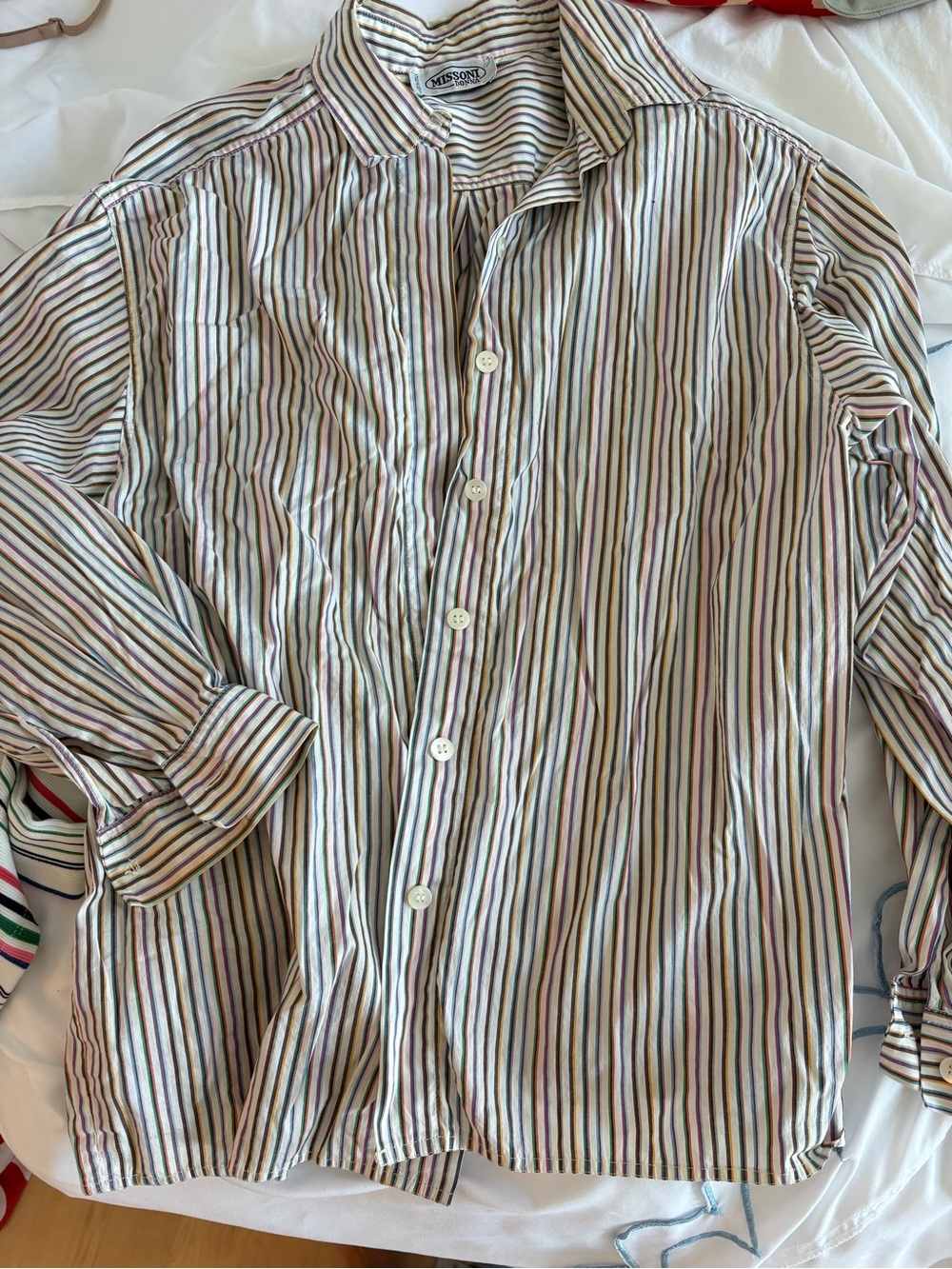 Missoni Cream Multistripe Button-Down Shirt with Blue, Red & Green Stripes